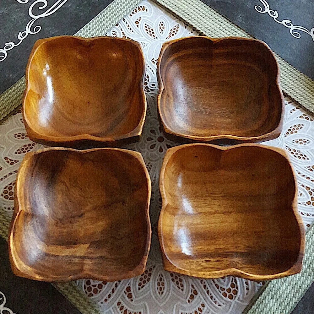 Vintage Set of 5 Monkey Pod Wood Salad Bowls